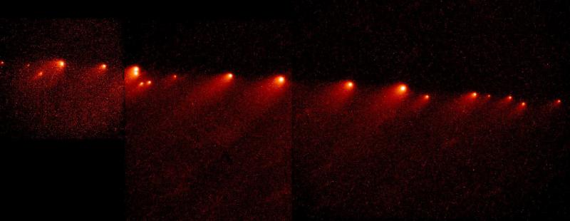 Рис.1. «Нить жемчуга». Комета Шумейкеров-Леви; в 1992 г. подлетела к Юпитеру;  в июле 1994 г. её фрагменты врезались в Юпитер